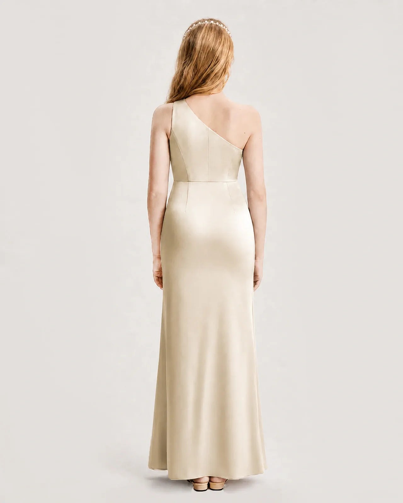 Champagne Satin A-line Junior Bridesmaid Dress Back View