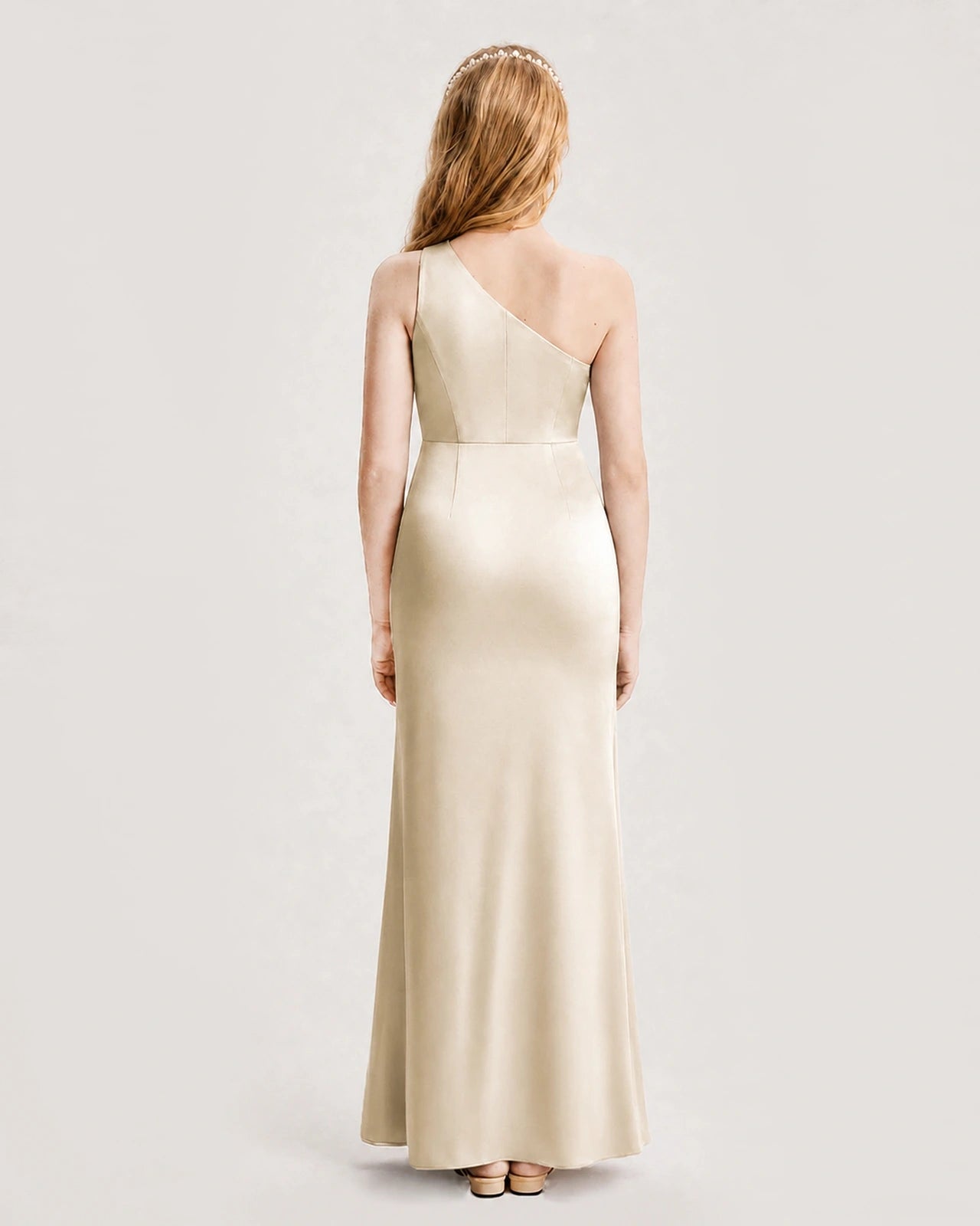 Dideyttawl Satin Junior Bridesmaid Dress with Ruched One-Shoulder