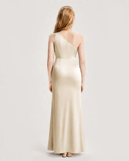 Champagne Satin A-line Junior Bridesmaid Dress Back View