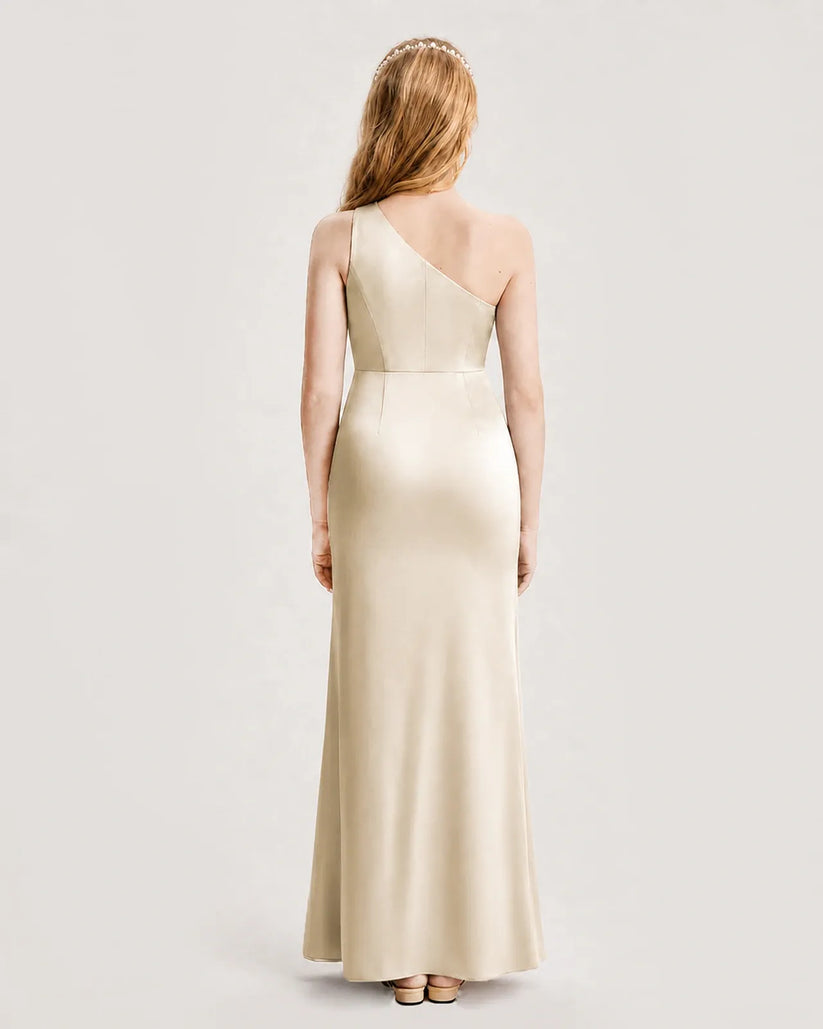 Champagne Satin A-line Junior Bridesmaid Dress Back View