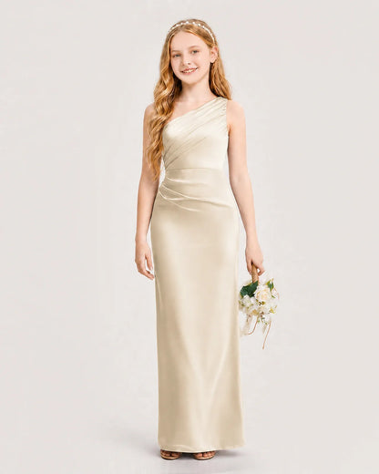 Champagne Satin Sheath Junior Bridesmaid Dress Front View