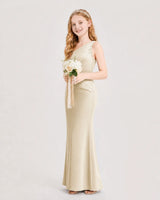 Champagne Satin Mermaid Junior Bridesmaid Dress Side View