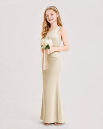 Dideyttawl Satin Junior Bridesmaid Dress with Ruched One-Shoulder