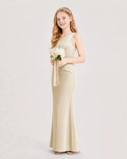 Champagne Satin Mermaid Junior Bridesmaid Dress Side View