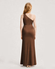 Dideyttawl Satin Junior Bridesmaid Dress with Ruched One-Shoulder
