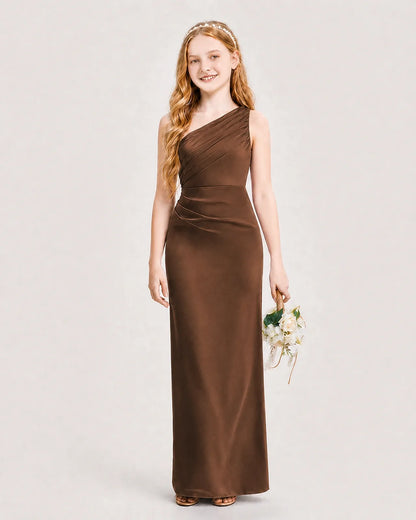 Chocolate Satin A-line Junior Bridesmaid Dress Front View