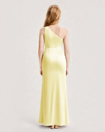 Dideyttawl Satin Junior Bridesmaid Dress with Ruched One-Shoulder