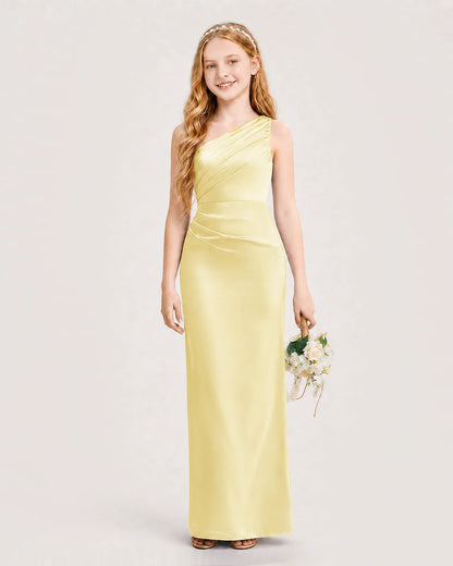 Daffodil Satin Sheath Junior Bridesmaid Dress Front View