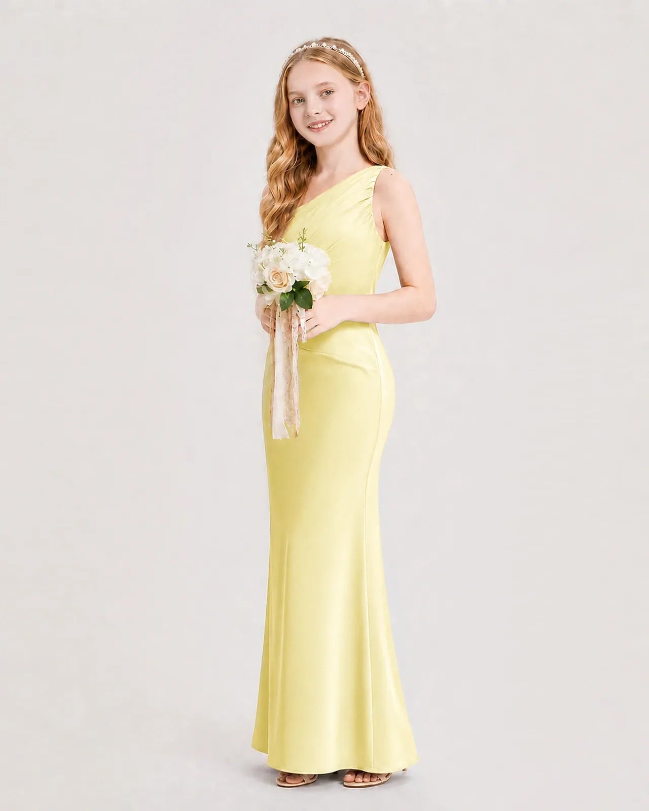 Daffodil Satin Sheath Junior Bridesmaid Dress Side View