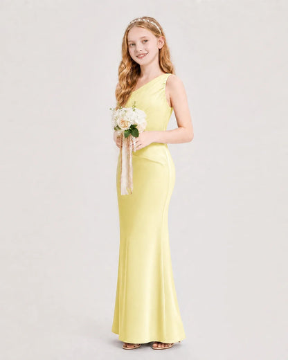 Daffodil Satin Sheath Junior Bridesmaid Dress Side View