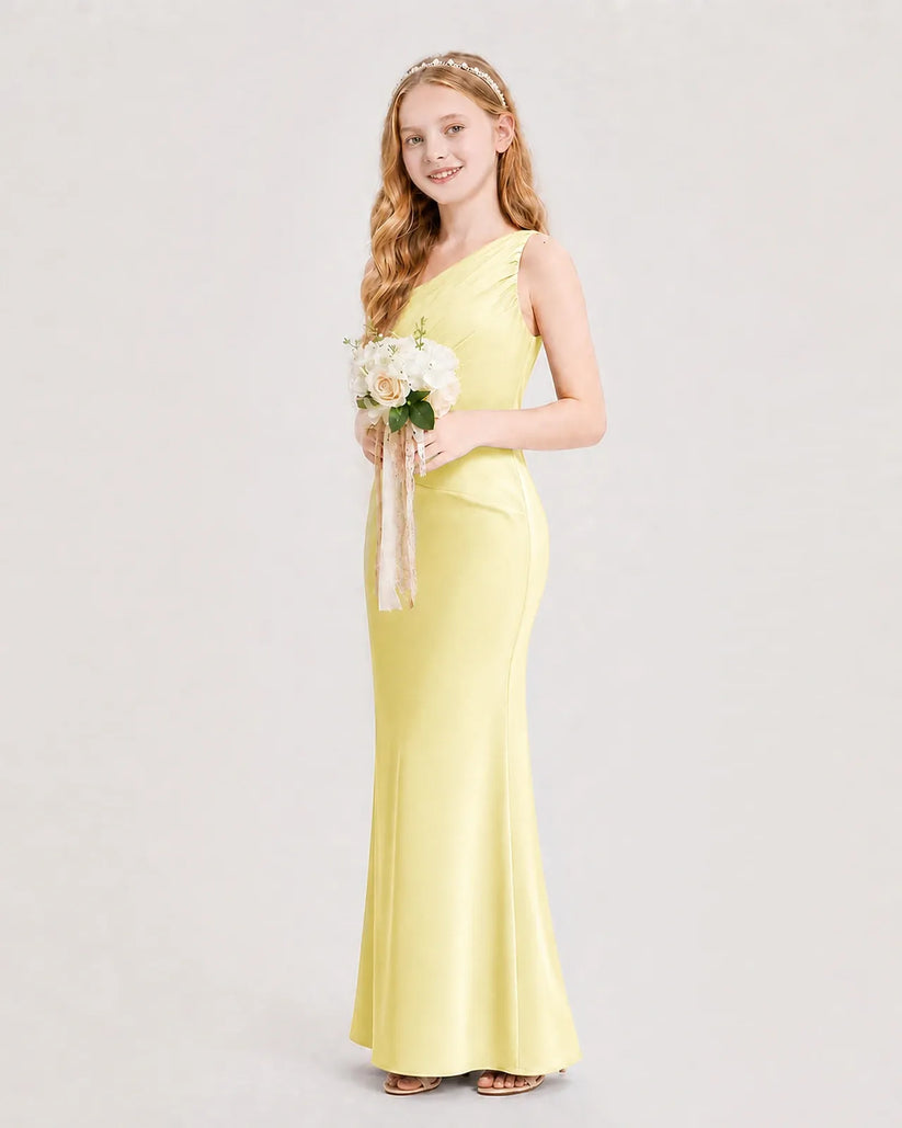 Daffodil Satin Sheath Junior Bridesmaid Dress Side View