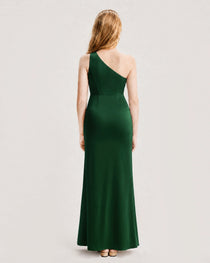 Dideyttawl Satin Junior Bridesmaid Dress with Ruched One-Shoulder