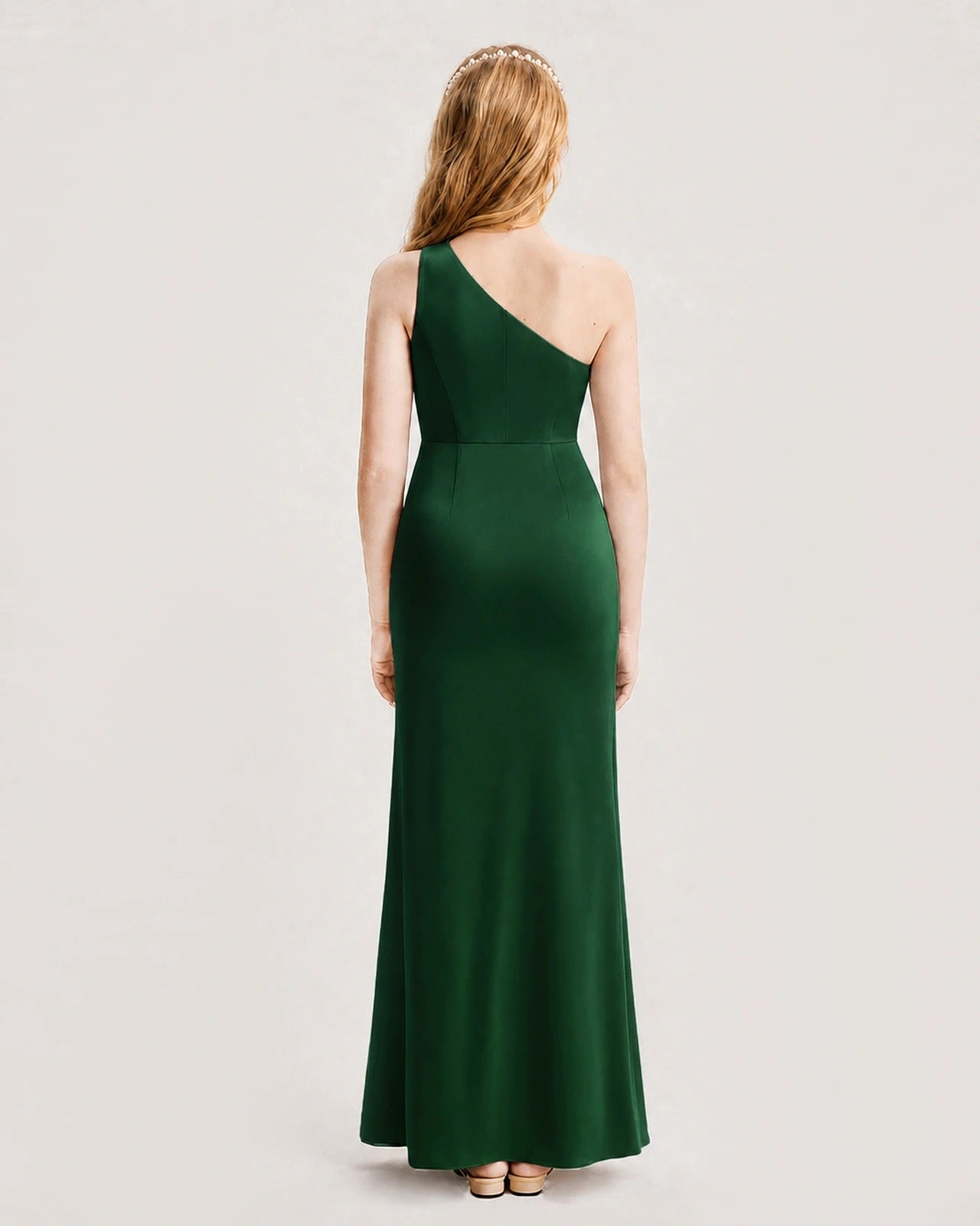 Dideyttawl Satin Junior Bridesmaid Dress with Ruched One-Shoulder