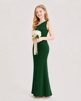 Dark Green Satin Mermaid Junior Bridesmaid Dress Side View