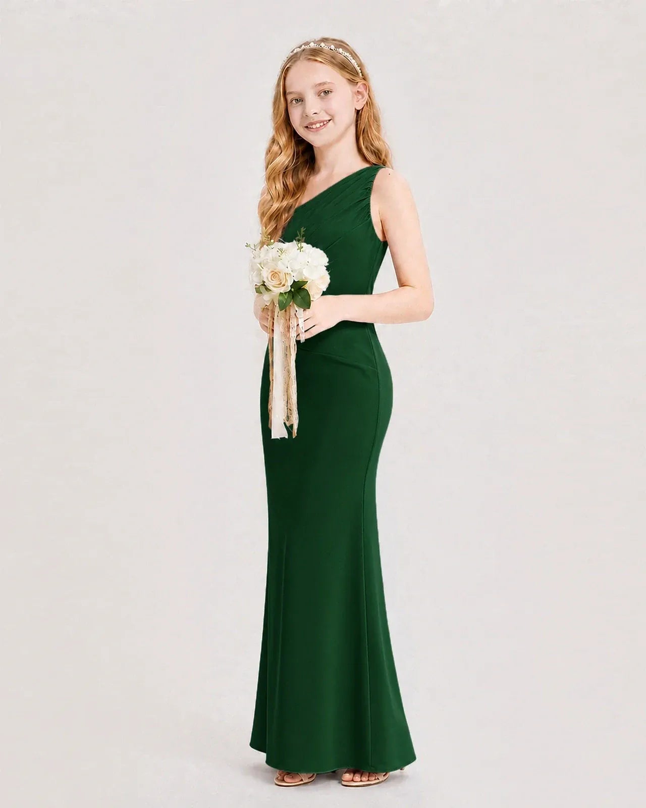 Dark Green Satin Mermaid Junior Bridesmaid Dress Side View
