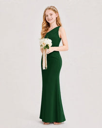 Dideyttawl Satin Junior Bridesmaid Dress with Ruched One-Shoulder