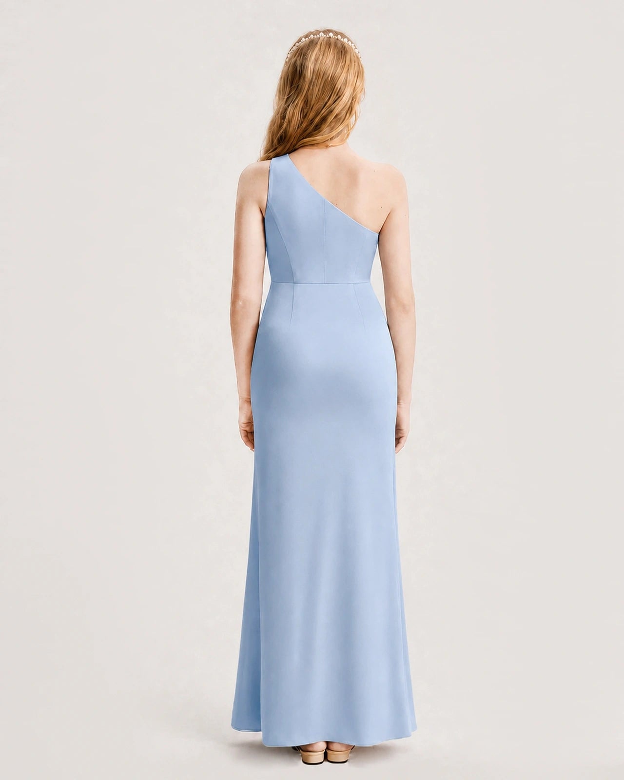 Dideyttawl Satin Junior Bridesmaid Dress with Ruched One-Shoulder