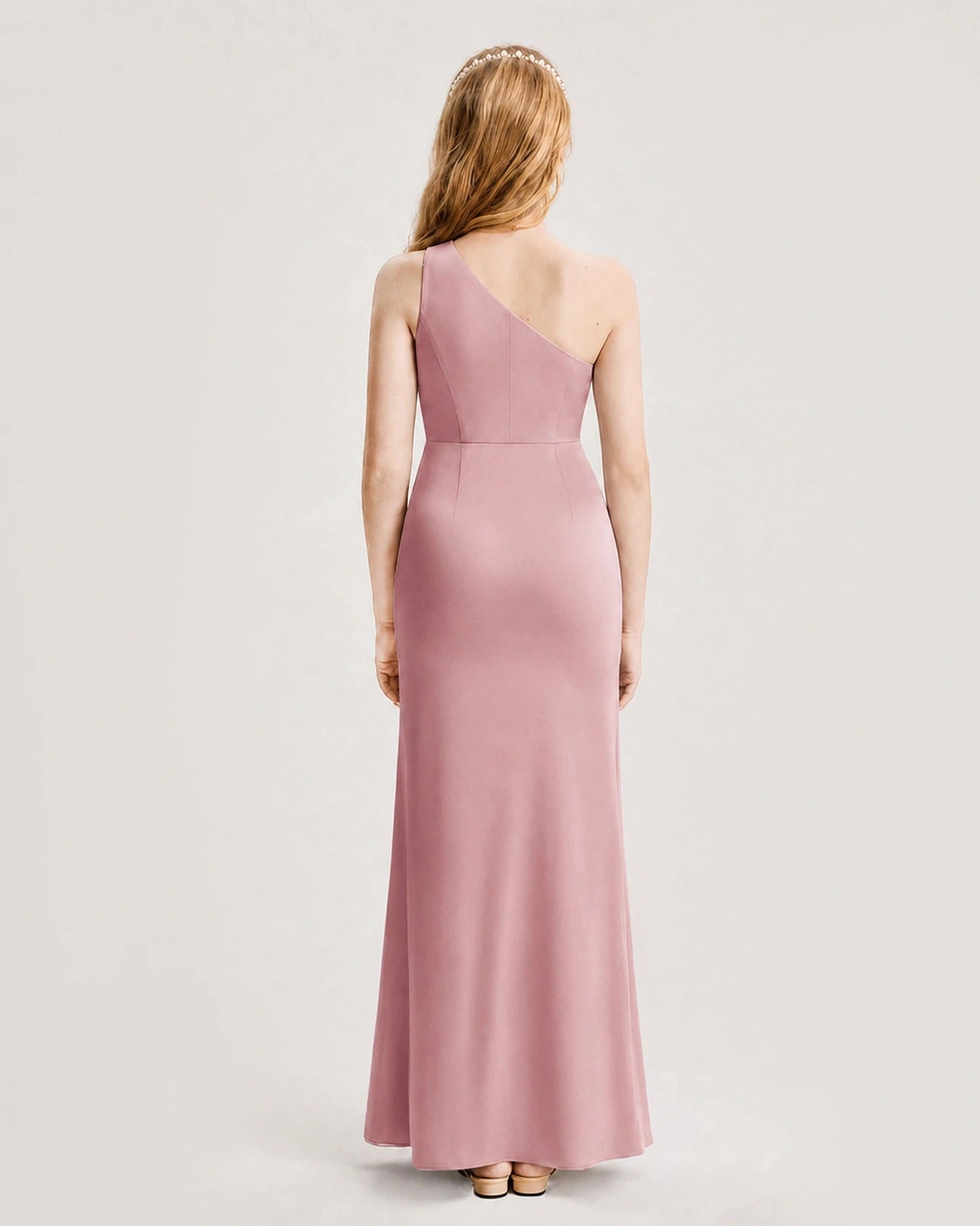 Dideyttawl Satin Junior Bridesmaid Dress with Ruched One-Shoulder