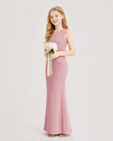 Dusty Rose Satin Sheath Junior Bridesmaid Dress Side View