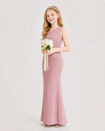 Dusty Rose Satin Sheath Junior Bridesmaid Dress Side View