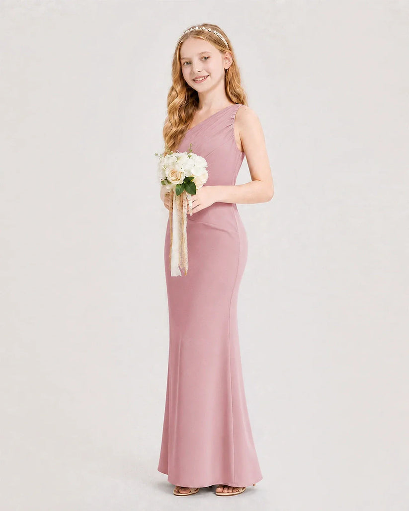 Dusty Rose Satin Sheath Junior Bridesmaid Dress Side View
