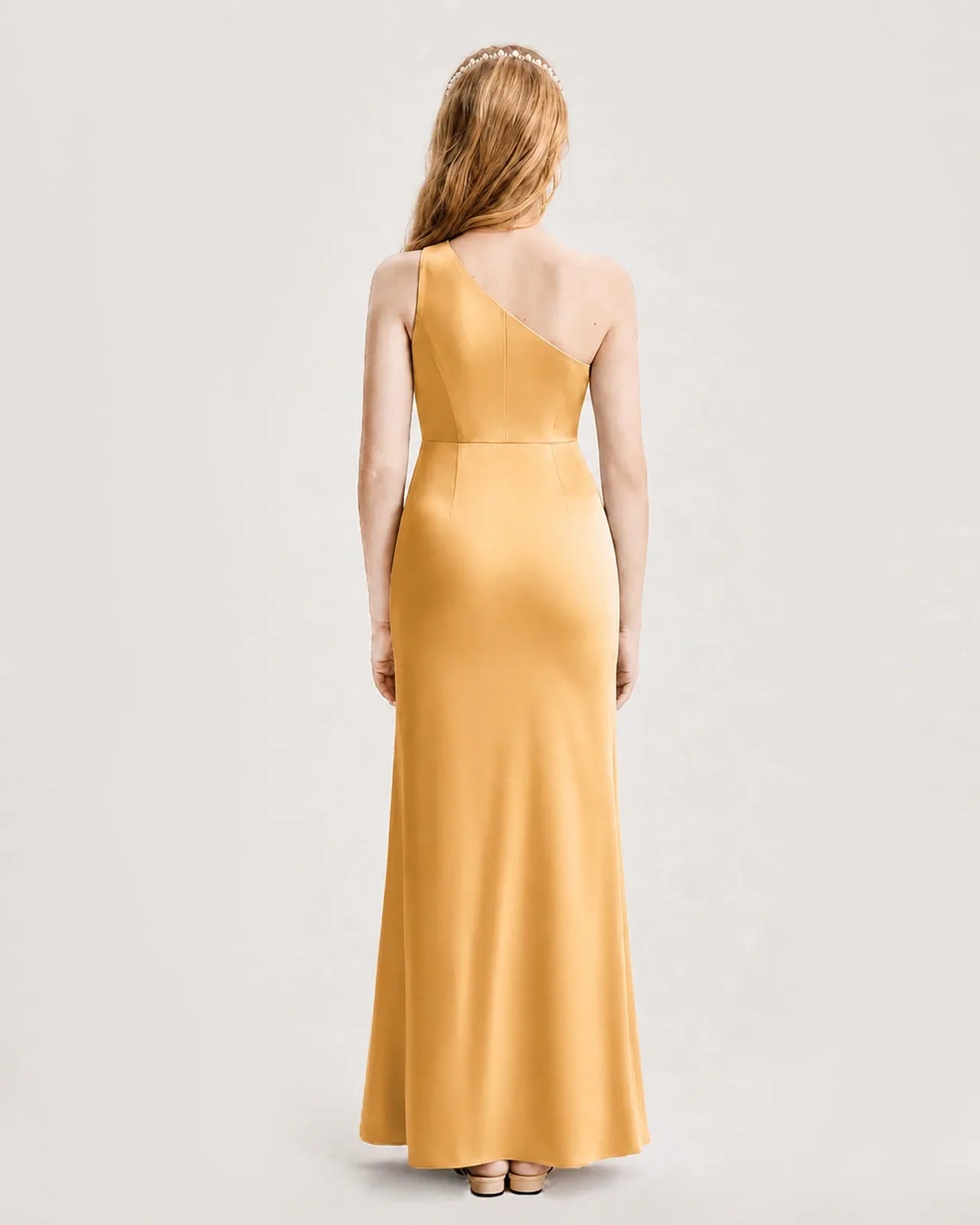 Gold Satin Sheath Junior Bridesmaid Dress Back View