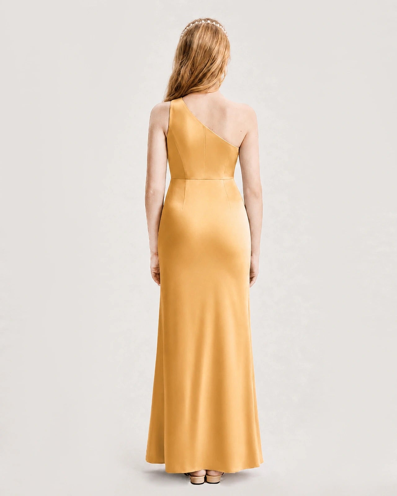 Dideyttawl Satin Junior Bridesmaid Dress with Ruched One-Shoulder