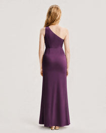 Dideyttawl Satin Junior Bridesmaid Dress with Ruched One-Shoulder