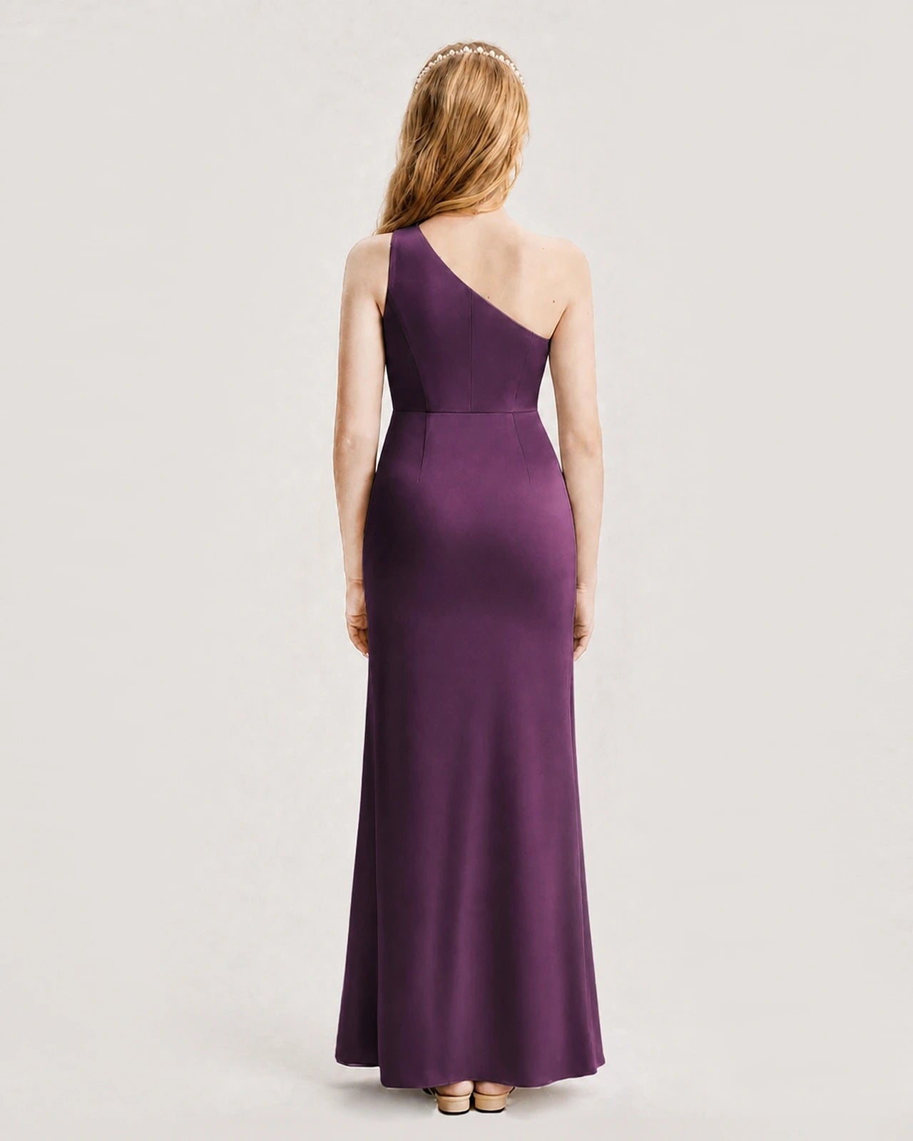 Dideyttawl Satin Junior Bridesmaid Dress with Ruched One-Shoulder