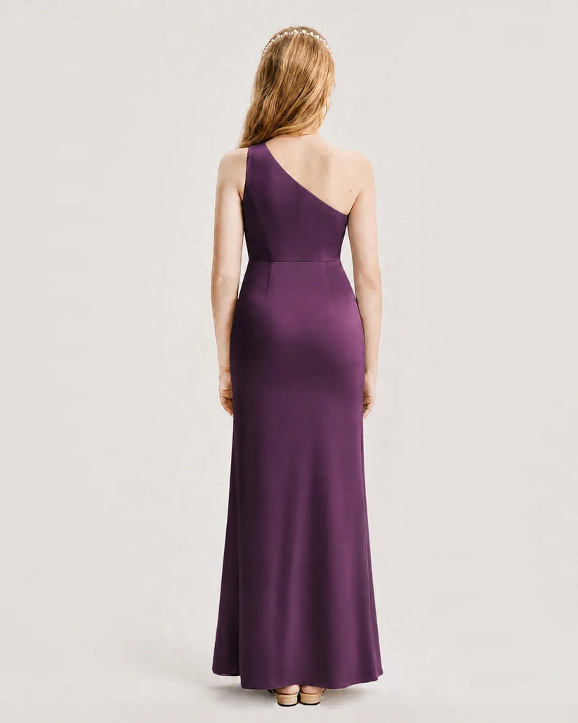 Grape Satin A-line Junior Bridesmaid Dress Back View