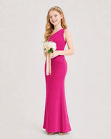 Hot Pink Satin Sheath Junior Bridesmaid Dress Side View