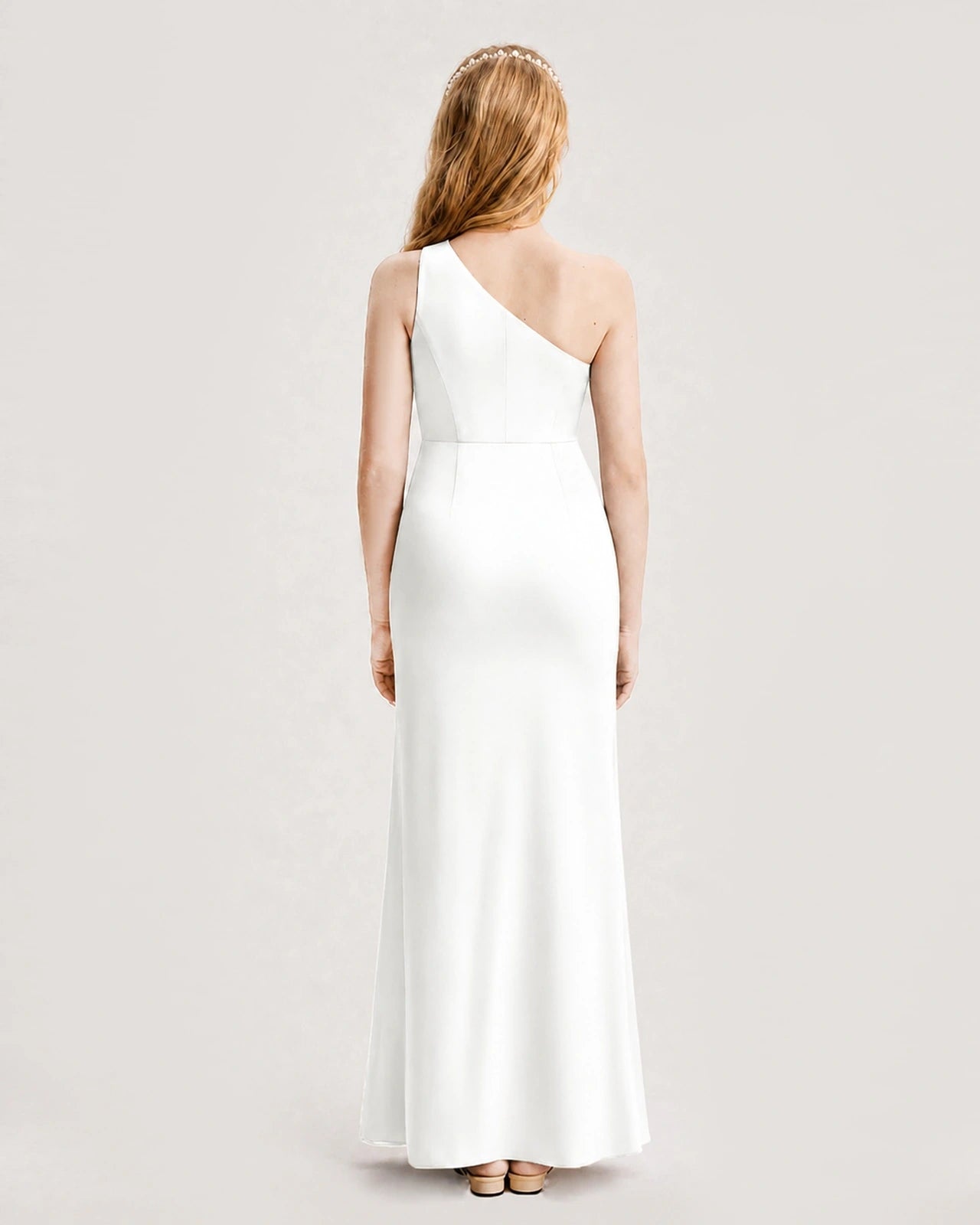 Dideyttawl Satin Junior Bridesmaid Dress with Ruched One-Shoulder