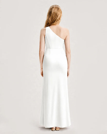 Ivory Satin A-line Junior Bridesmaid Dress Back View
