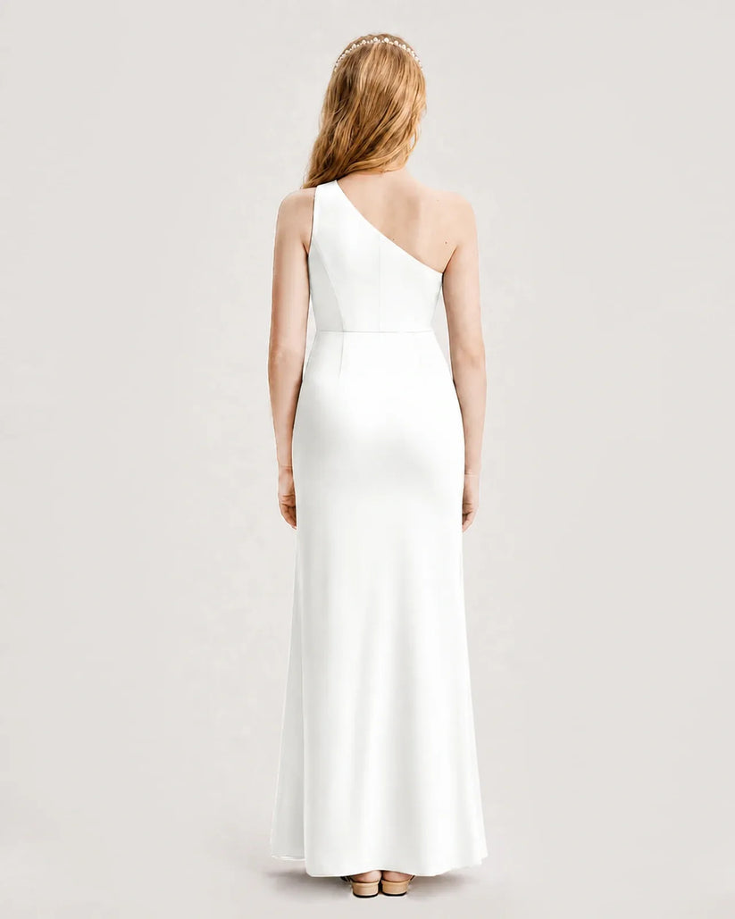 Ivory Satin A-line Junior Bridesmaid Dress Back View