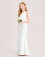 Ivory Satin Sheath Junior Bridesmaid Dress Side View