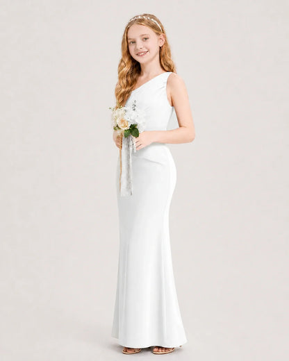 Ivory Satin Sheath Junior Bridesmaid Dress Side View