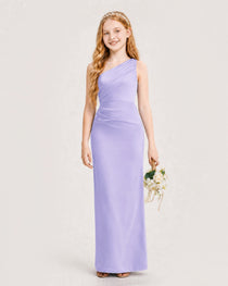 Dideyttawl Satin Junior Bridesmaid Dress with Ruched One-Shoulder