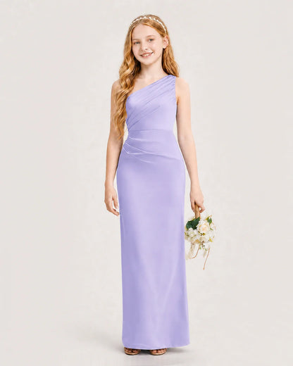 Lavender Satin Sheath Junior Bridesmaid Dress Front View