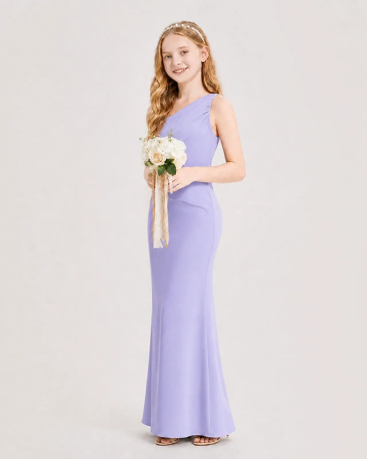 Lavender Satin Mermaid Junior Bridesmaid Dress Side View
