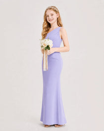 Dideyttawl Satin Junior Bridesmaid Dress with Ruched One-Shoulder
