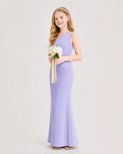 Lavender Satin Mermaid Junior Bridesmaid Dress Side View