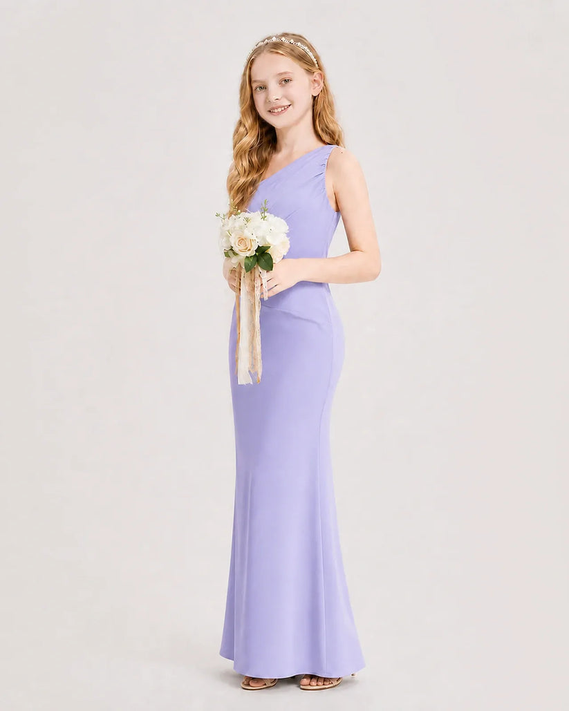 Lavender Satin Mermaid Junior Bridesmaid Dress Side View