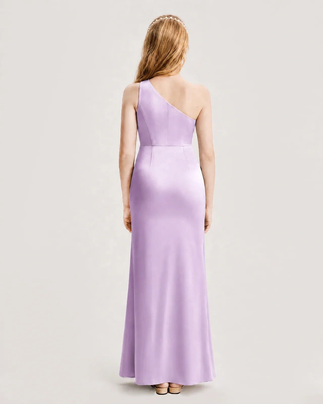 Lilac Satin Sheath Junior Bridesmaid Dress Back View