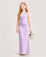 Lilac Satin Sheath Junior Bridesmaid Dress Front View