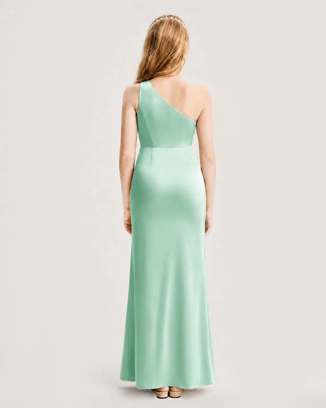 Mint Green Satin A-line Junior Bridesmaid Dress Back View