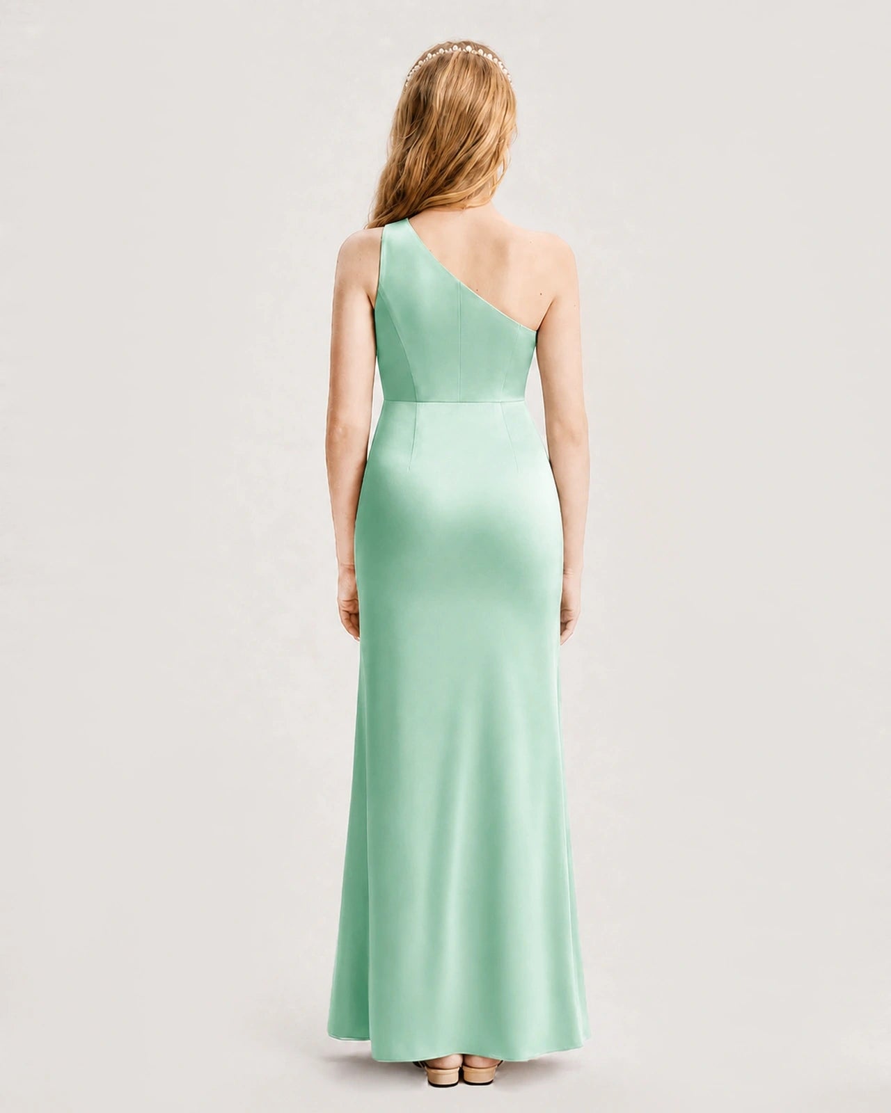 Dideyttawl Satin Junior Bridesmaid Dress with Ruched One-Shoulder