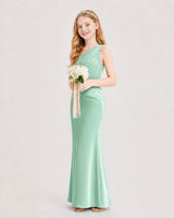 Mint Green Satin Mermaid Junior Bridesmaid Dress Side View