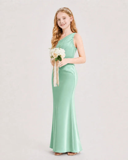 Mint Green Satin Mermaid Junior Bridesmaid Dress Side View