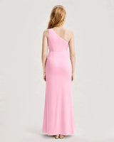 Pink Satin A-line Junior Bridesmaid Dress Back View