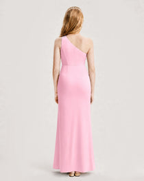 Dideyttawl Satin Junior Bridesmaid Dress with Ruched One-Shoulder